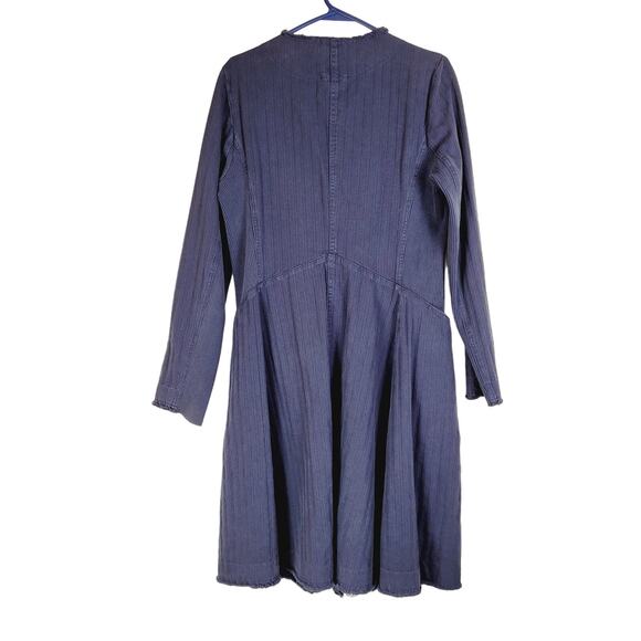 Free People blue denim flared raw hem ribbed duster jacket size M hippie grunge - Picture 3 of 10